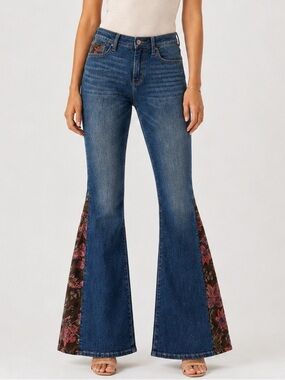Driftwood Farrah Jeans Women’s Size 26 Flare Floral Panel Denim Boho NWT